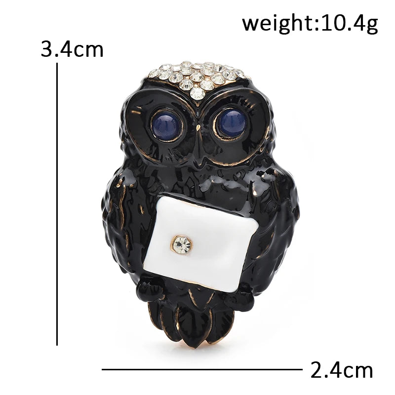 Enamel Owl with White Accent Brooch — dimensions