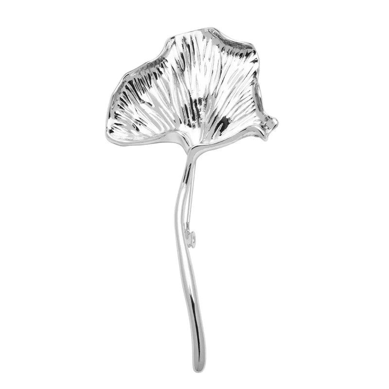 Textured Ginkgo Leaf on a Stem Brooch original white background product photo