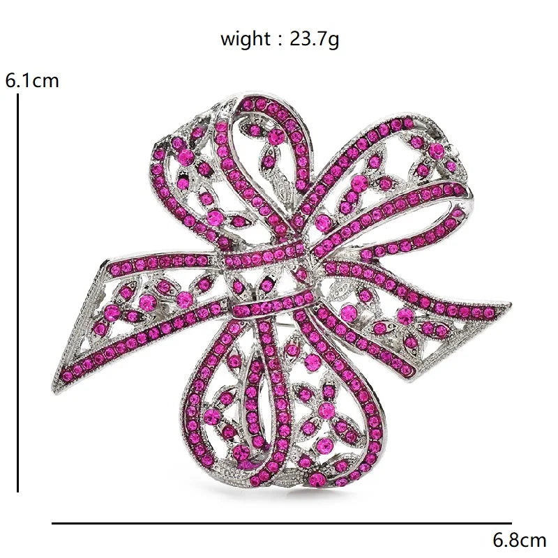 Large Rhinestone Ribbon Bow Brooch dimensions and weight