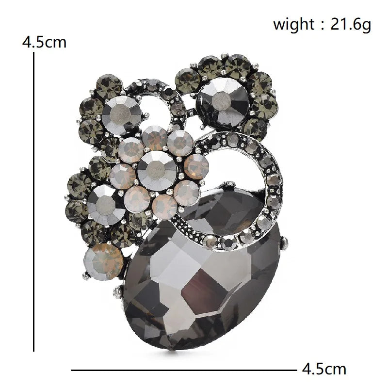 Vintage-Style Faceted Oval with Floral Cluster Brooch — dimensions