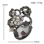 Vintage-Style Faceted Oval with Floral Cluster Brooch — dimensions