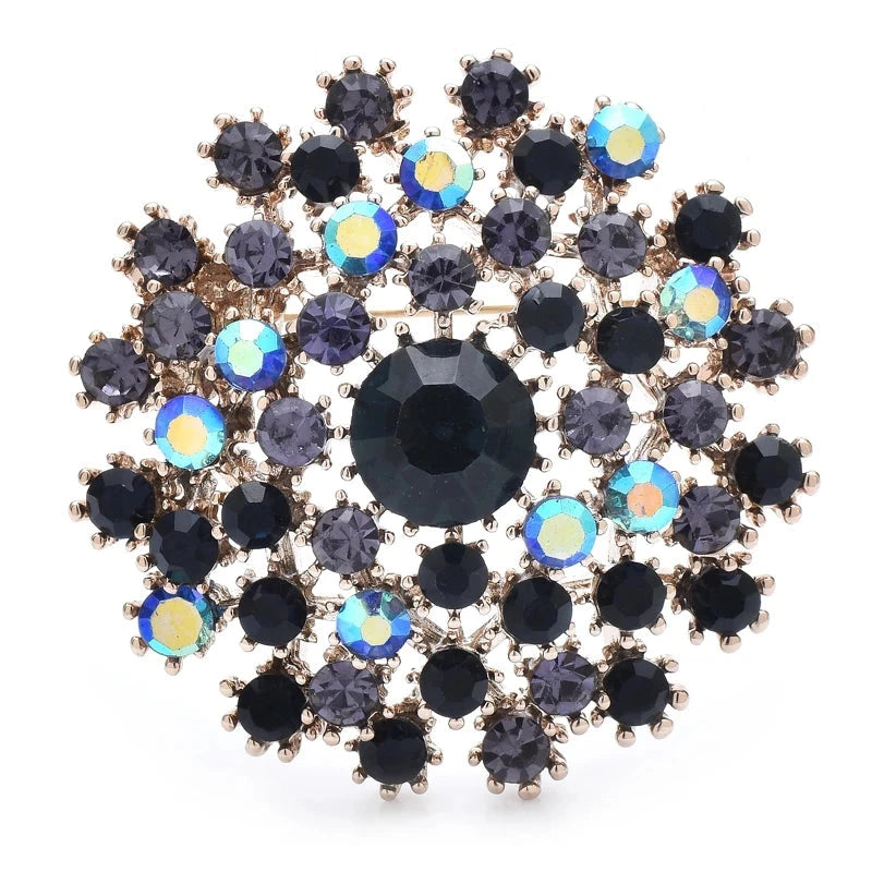 Rhinestone Dandelion Flower with Faceted Center Brooch — Blue