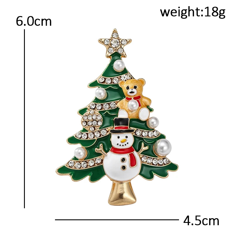 Christmas Tree with Snowman and Teddy Brooch