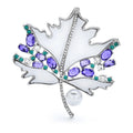 White Maple Leaf with Purple Stones Brooch — Silver