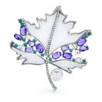 White Maple Leaf with Purple Stones Brooch — Silver