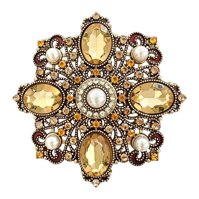 Baroque Faceted and Pearl-Look Accent Medallion Brooch original white background product photo