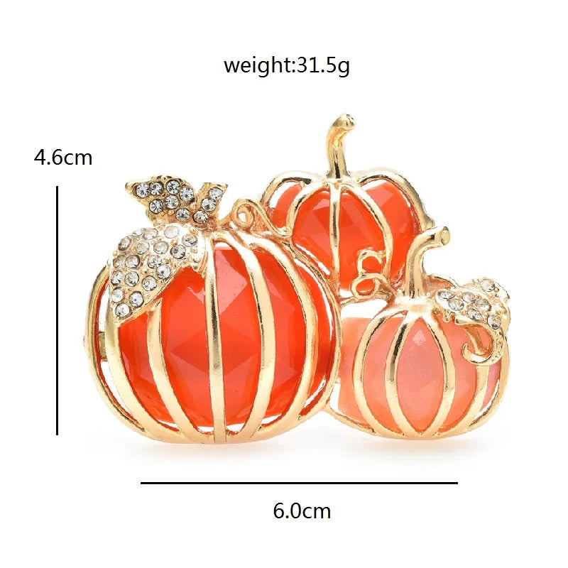 Enamel Pumpkin Trio Brooch — dimensions