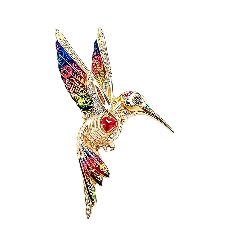 Patterned Hummingbird in Flight Brooch original white background variant photo