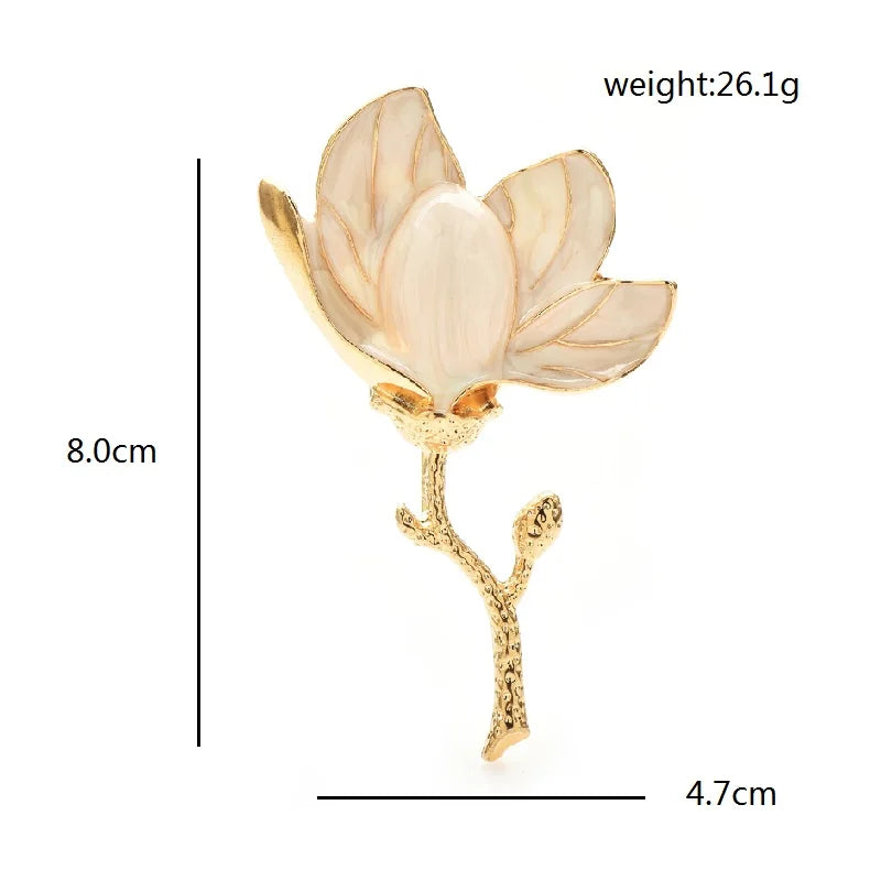 Enamel Magnolia Stem Brooch — dimensions