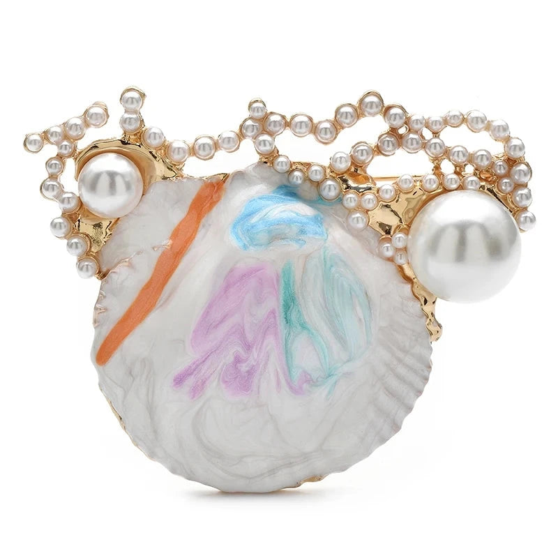 Pastel Enamel Shell with Pearl-Look Cluster Brooch original variant product photo