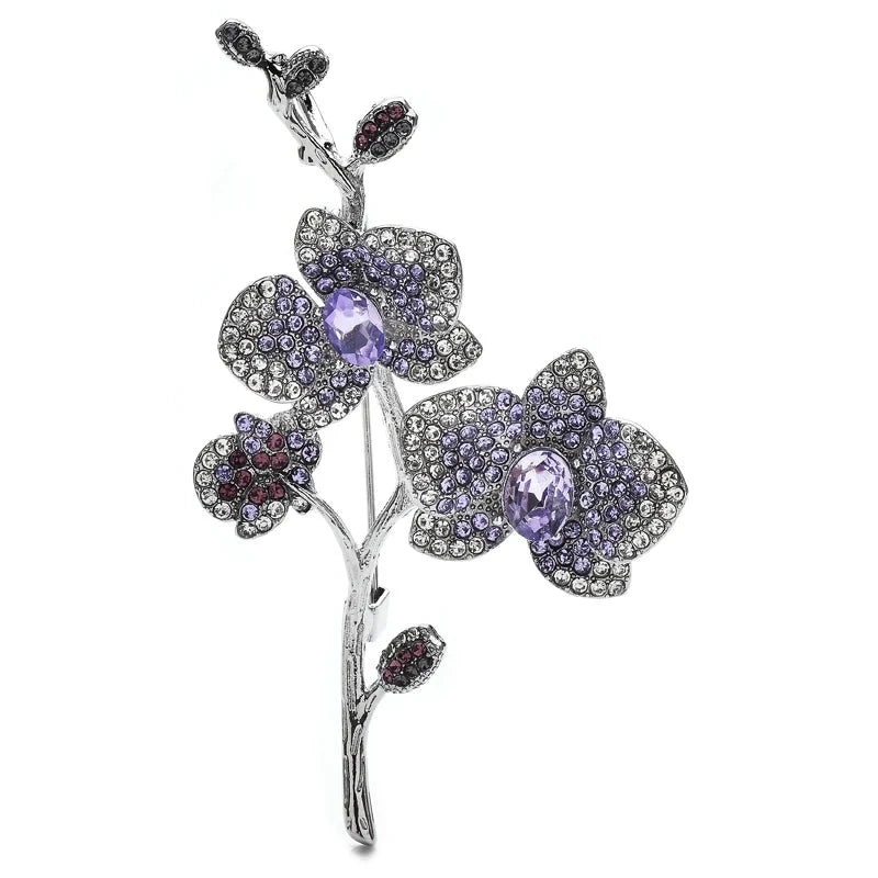 Jeweled Blossom Branch Brooch — Purple