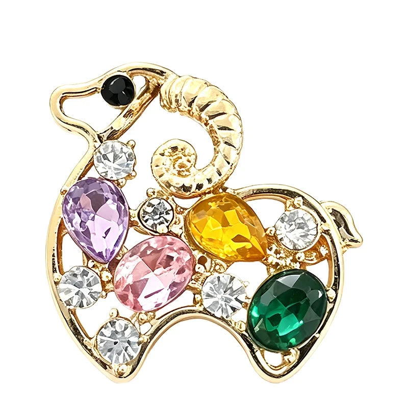 Colorful Sparkle Curled Horn Goat Brooch original white background variant photo