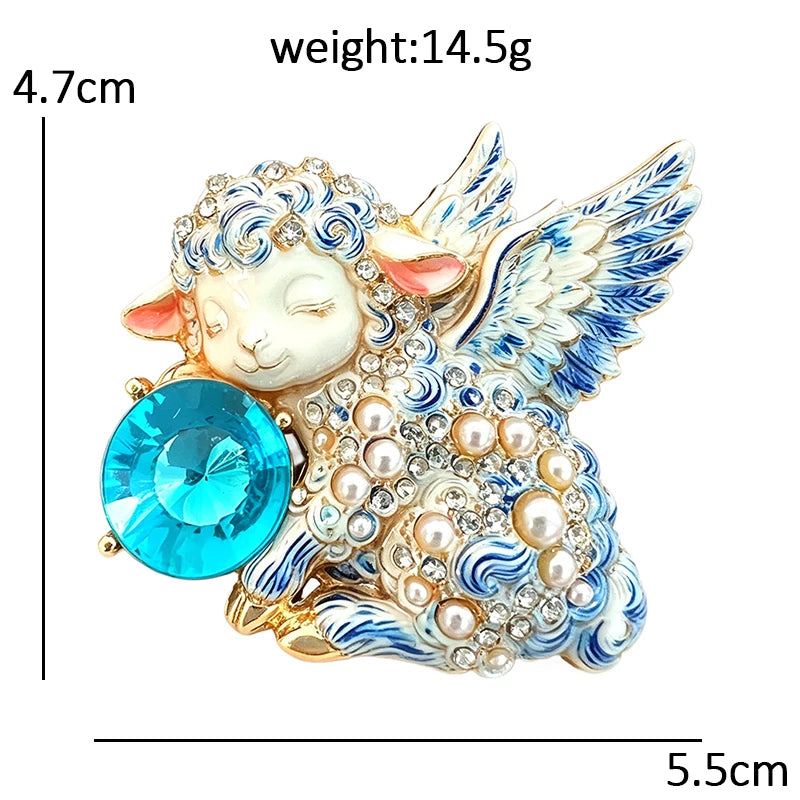 Winged Angel Lamb with Jeweled Orb Brooch