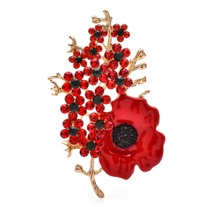 Red Enamel Poppy Spray Brooch — Red
