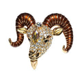 Sparkling Ram Head with Ridged Horns Brooch original white background product photo