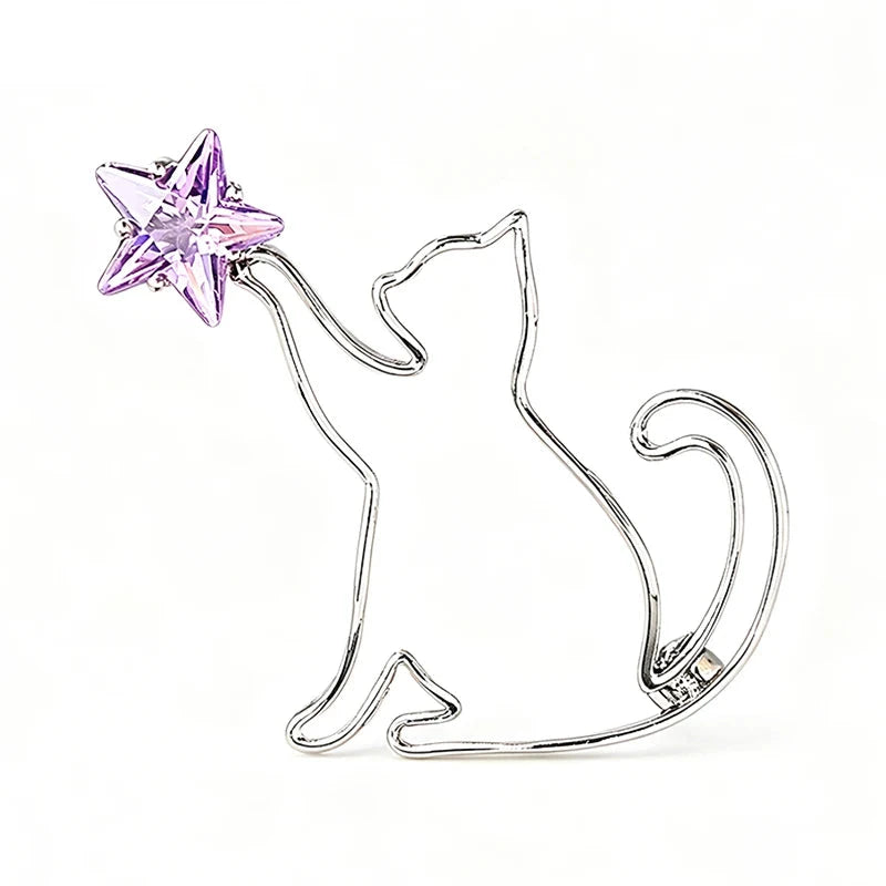 Reaching Cat with Star Accent Brooch original white background product photo