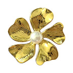 Sculptural Flower with Pearl-Look Center Brooch original white background product photo