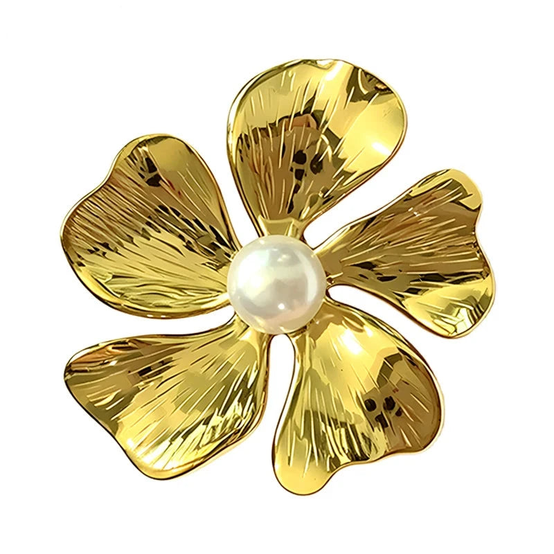 Sculptural Flower with Pearl-Look Center Brooch original white background product photo