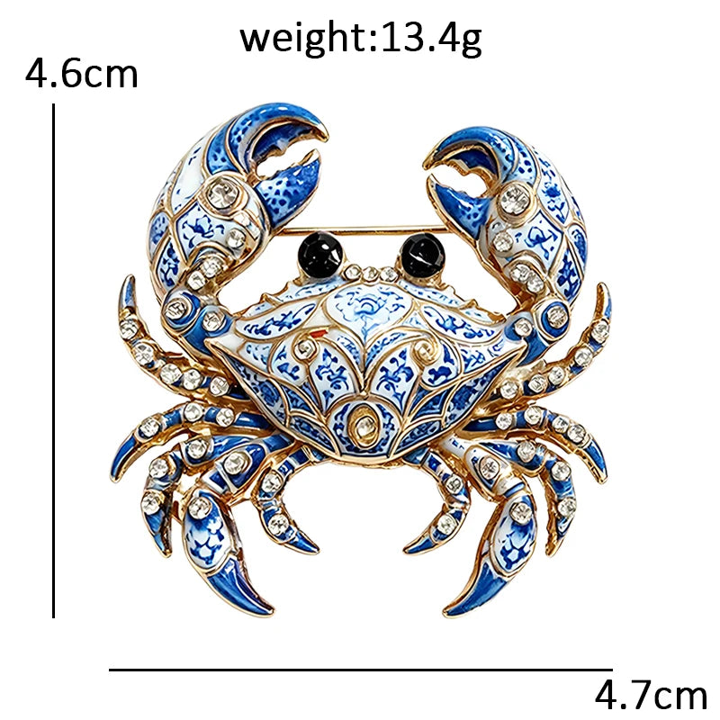 Patterned Crab with Rhinestones Brooch