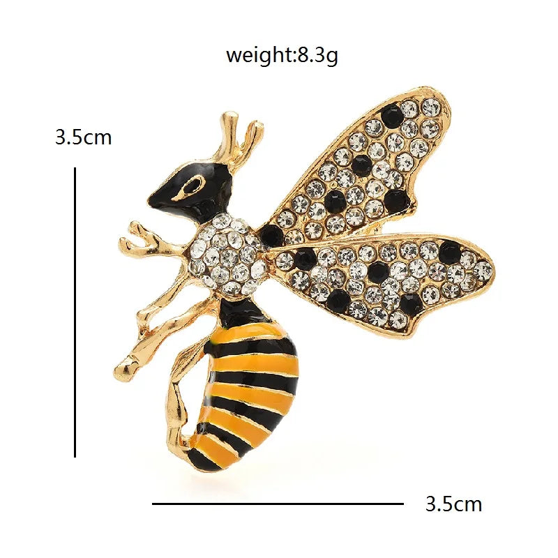 Striped Enamel Bee with Jeweled Wings Brooch — dimensions