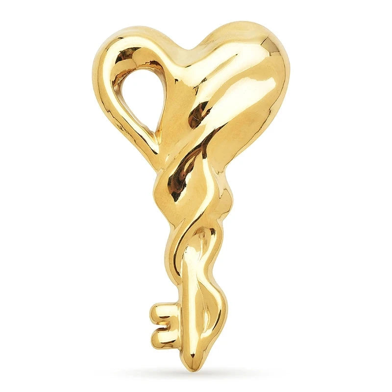 Sculptural Heart Key Stainless Steel Brooch — Gold