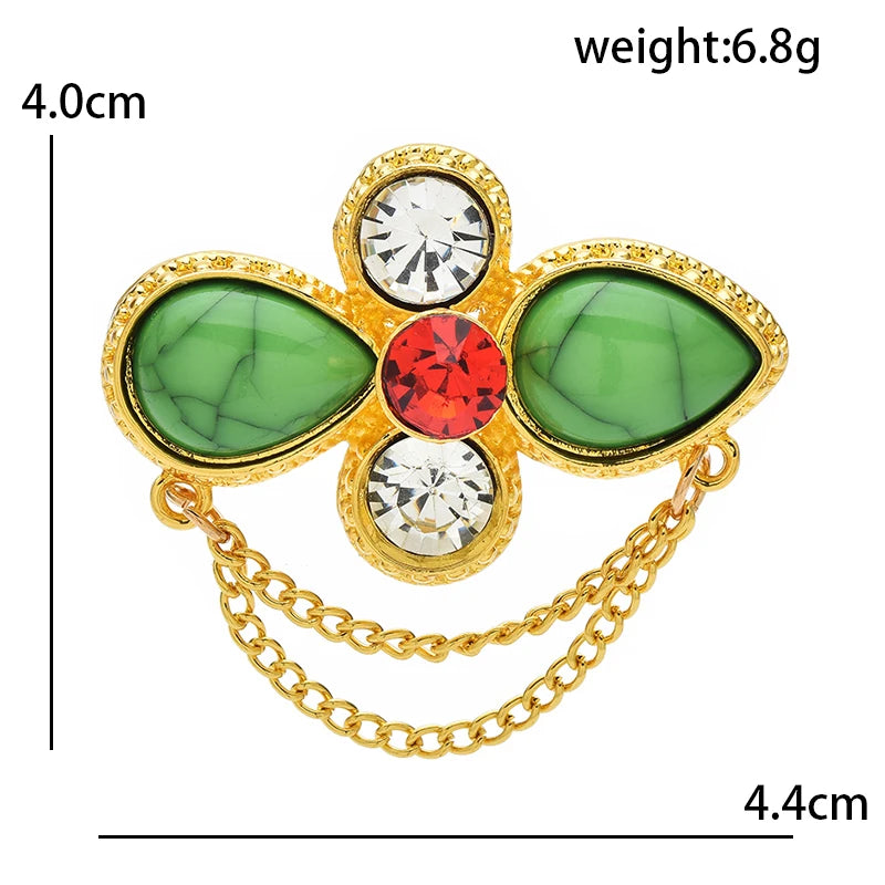 Faceted Floral Cross with Draped Chains Brooch — dimensions