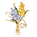 Jeweled Wheat Bouquet with Pearl-Look Drop Brooch — Blue & Yellow