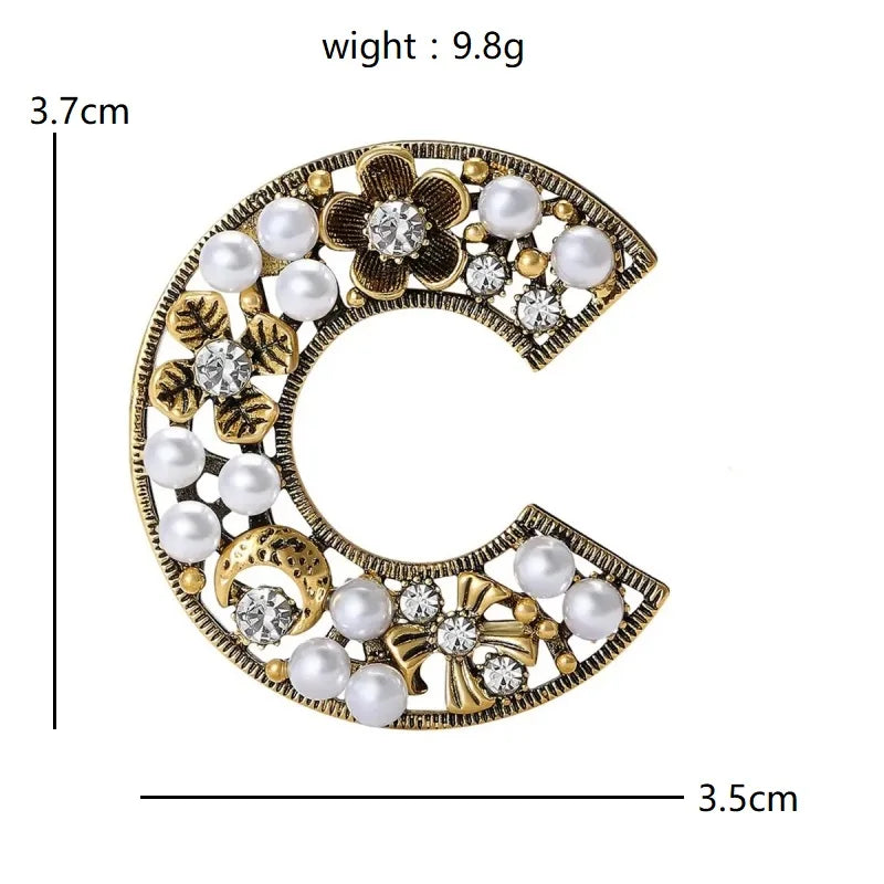 Jeweled Floral and Clover Motif Brooch