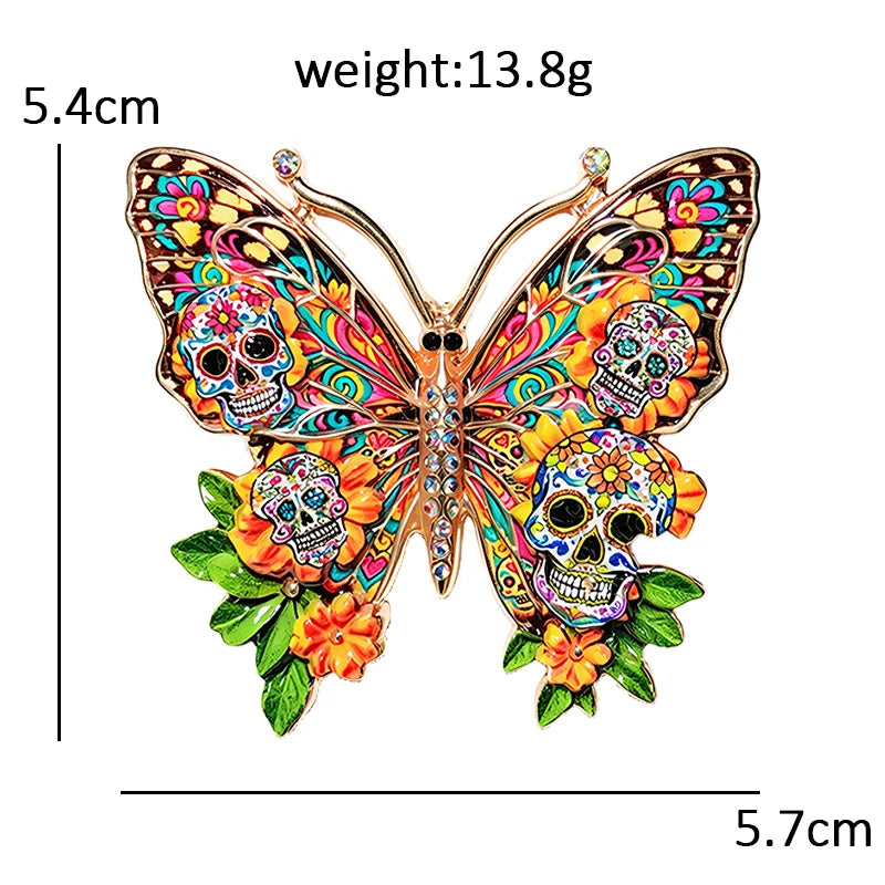 Floral Sugar Skull Butterfly Brooch