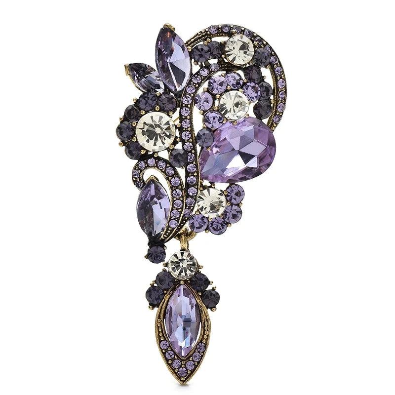 Vintage-Style Floral Teardrop Brooch — Purple