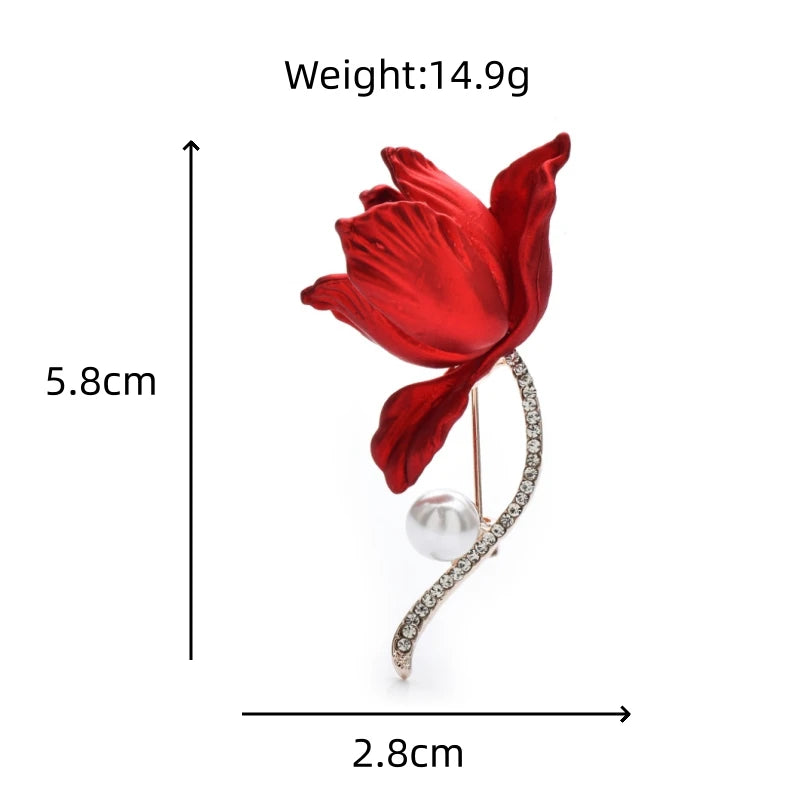 Red Enamel Magnolia with Pearl-Look Accent Brooch dimensions and weight