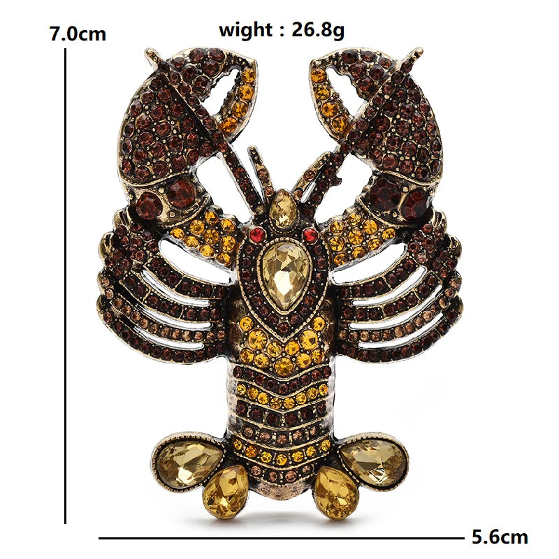 Large Jeweled Lobster with Patterned Claws Brooch dimensions and weight