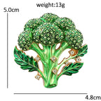 Rhinestone Broccoli with Leaves Brooch