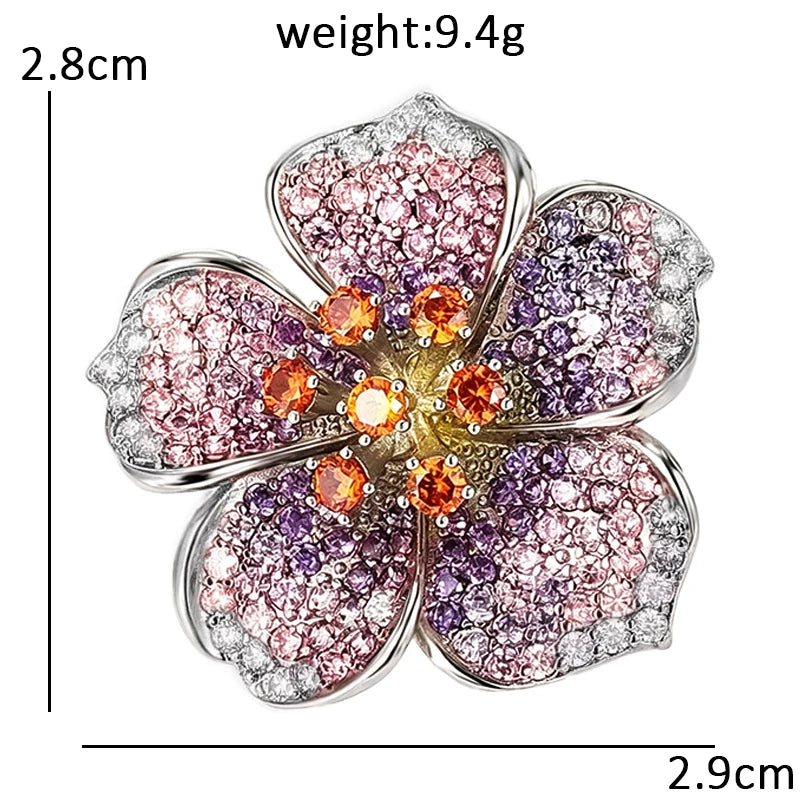 Sparkling Five-Petal Peach Blossom Brooch