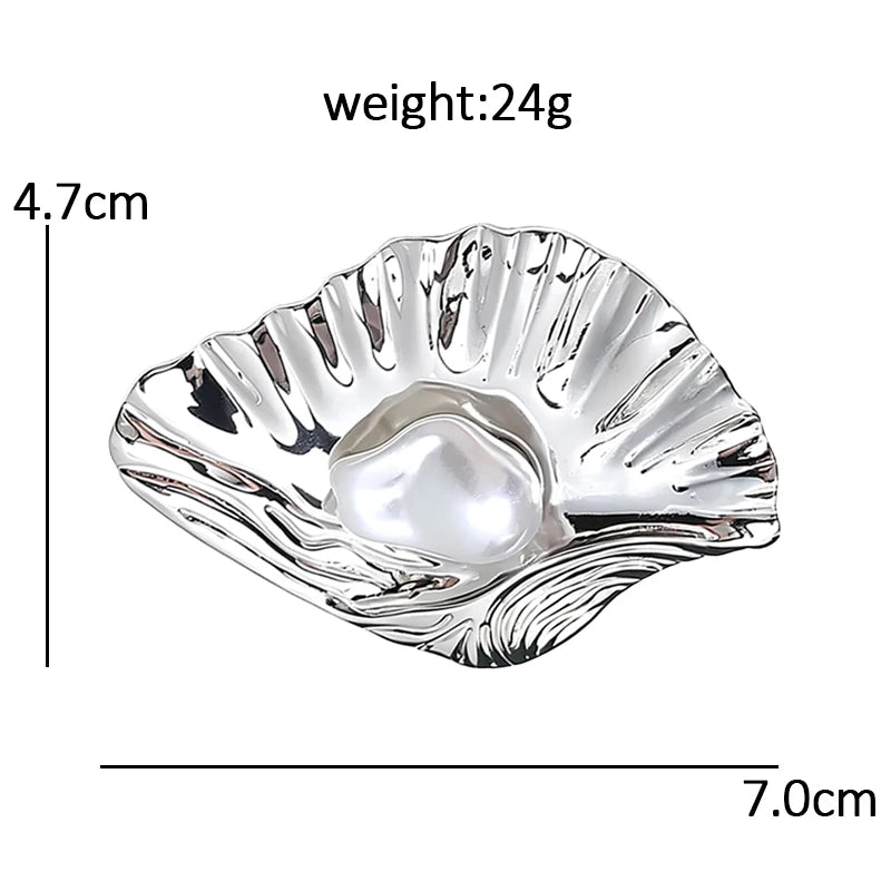 Sculptural Shell with Pearl-Look Accent Brooch