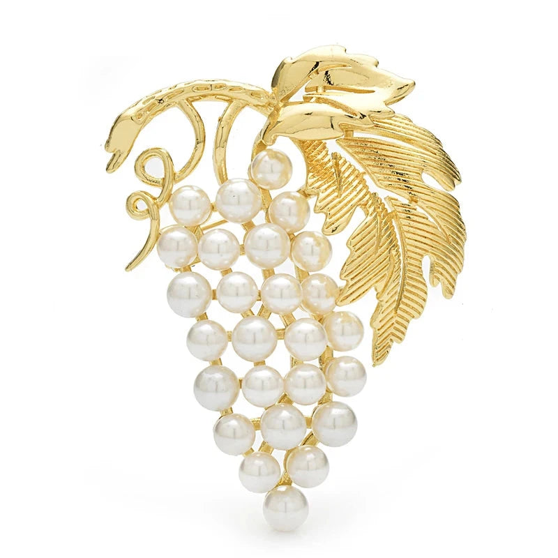 Pearlescent Grape Cluster with Textured Leaf Brooch original white background product photo