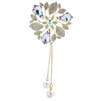 Faceted Flower with Pearl-Look Chain Tassels Brooch — Purple
