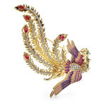 Soaring Enamel Phoenix with Jeweled Tail Brooch — Purple & Gold Phoenix