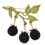 Textured Leaf Spray with Dangling Berries Brooch — Black
