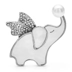 Winged Elephant with Pearl-Look Body Brooch — Silver