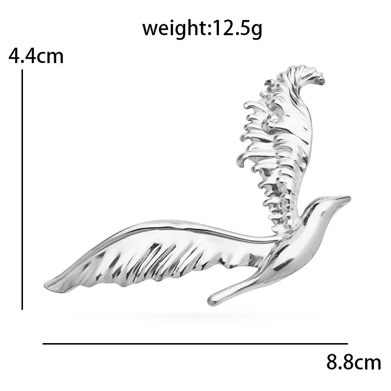 Polished Flying Bird with Outstretched Wings Brooch — dimensions
