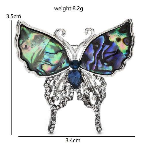Abalone-Look Butterfly with Rhinestone Drops Brooch — dimensions