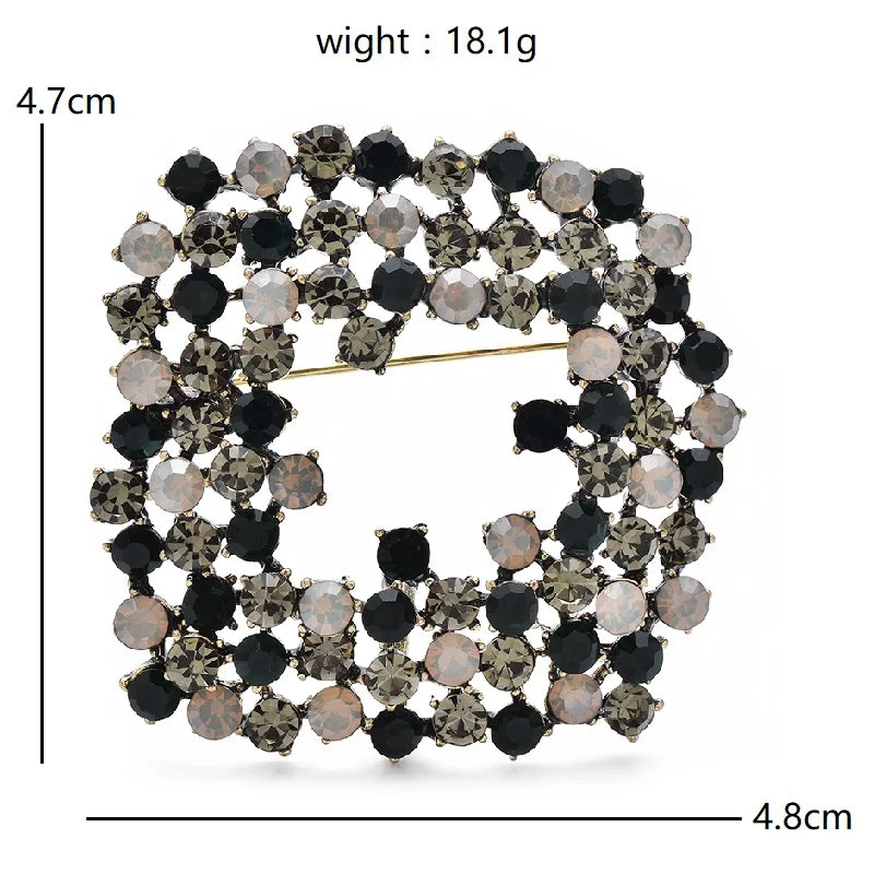 Openwork Rhinestone Square Brooch — dimensions
