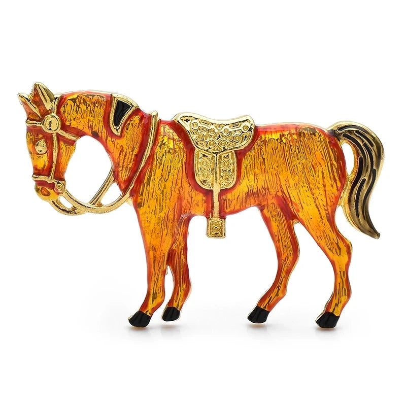 Brown Enamel Zodiac Horse Brooch — Brown Horse