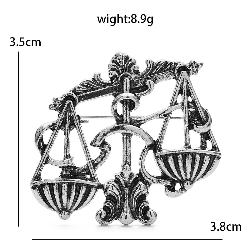 Vintage-Style Balance Scales Brooch — dimensions