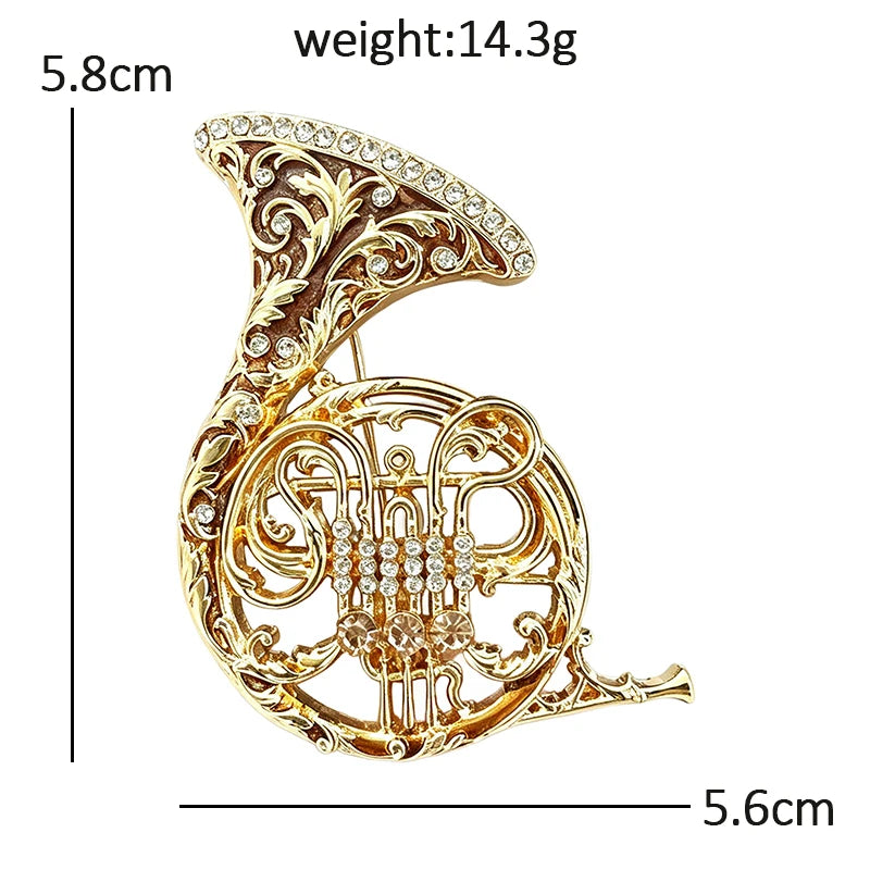 Ornate French Horn Brooch