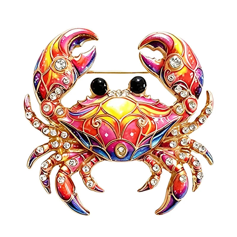 Patterned Crab with Rhinestones Brooch original white background product photo
