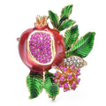 Pink Pomegranate with Flower and Leaves Brooch — Pink & Green