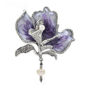 Purple Enamel Iris with Pearl-Look Drop Brooch — Purple Iris