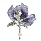 Purple Enamel Iris with Pearl-Look Drop Brooch — Purple Iris